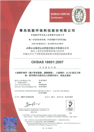 三证合一：职业健康安全管理体系认证证书